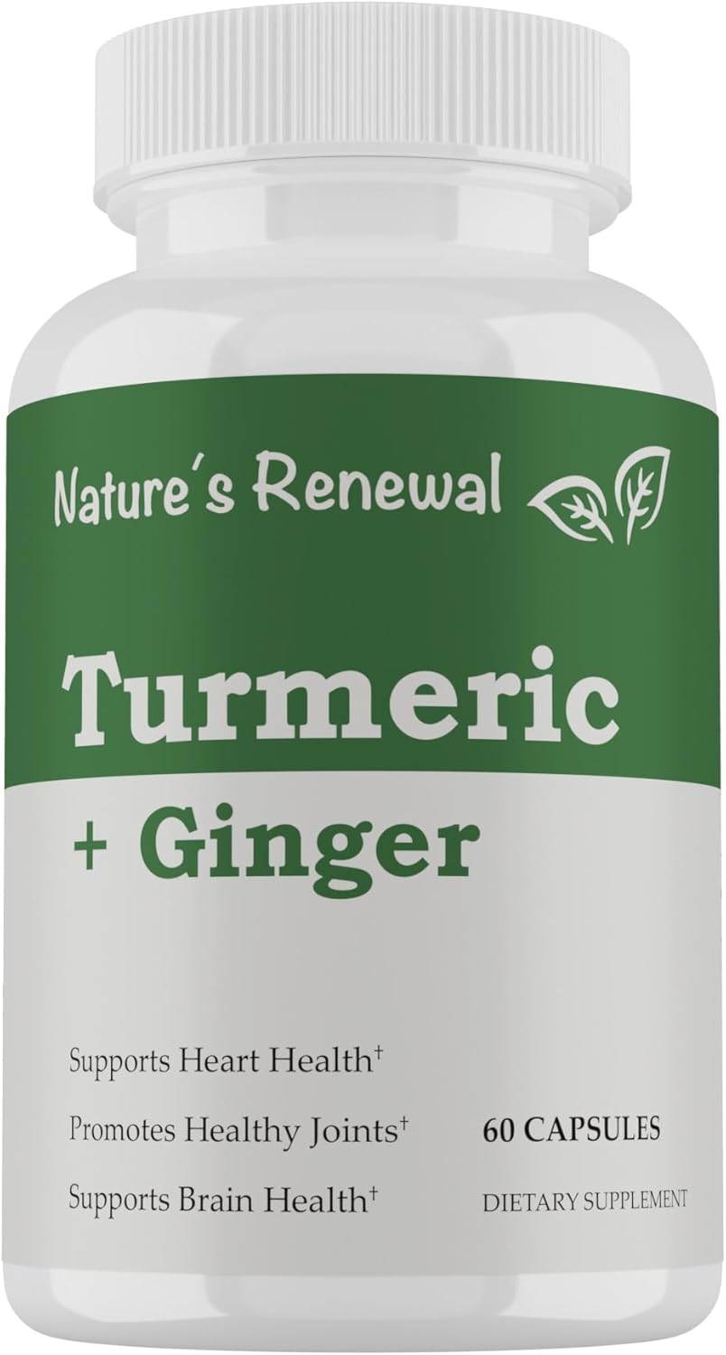 Organic Turmeric + Ginger Supplement with Black Pepper Bioperine - Joint Support, 95% Curcuminoids, 60 Capsules