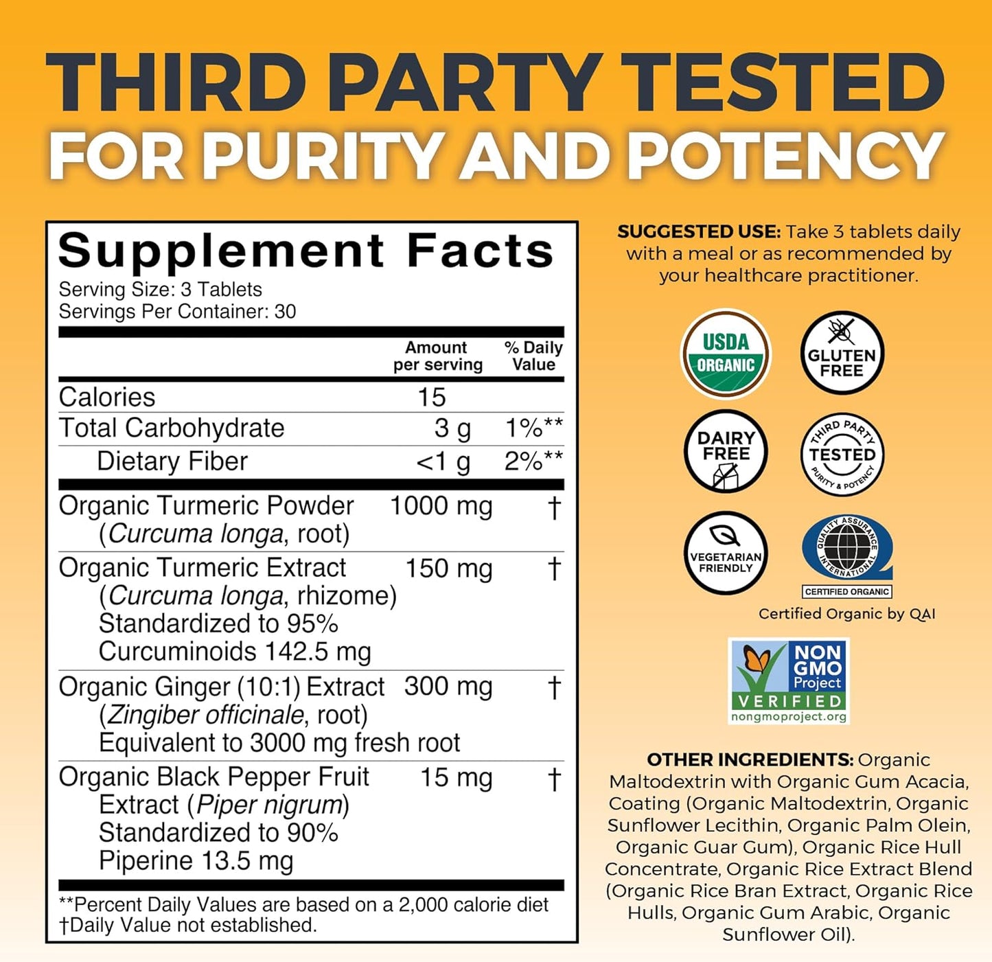 Organic Turmeric Ginger Supplements for Joint & Heart Health - 1450mg per Serving - 95% Curcuminoids - 15mg Black Pepper Extract