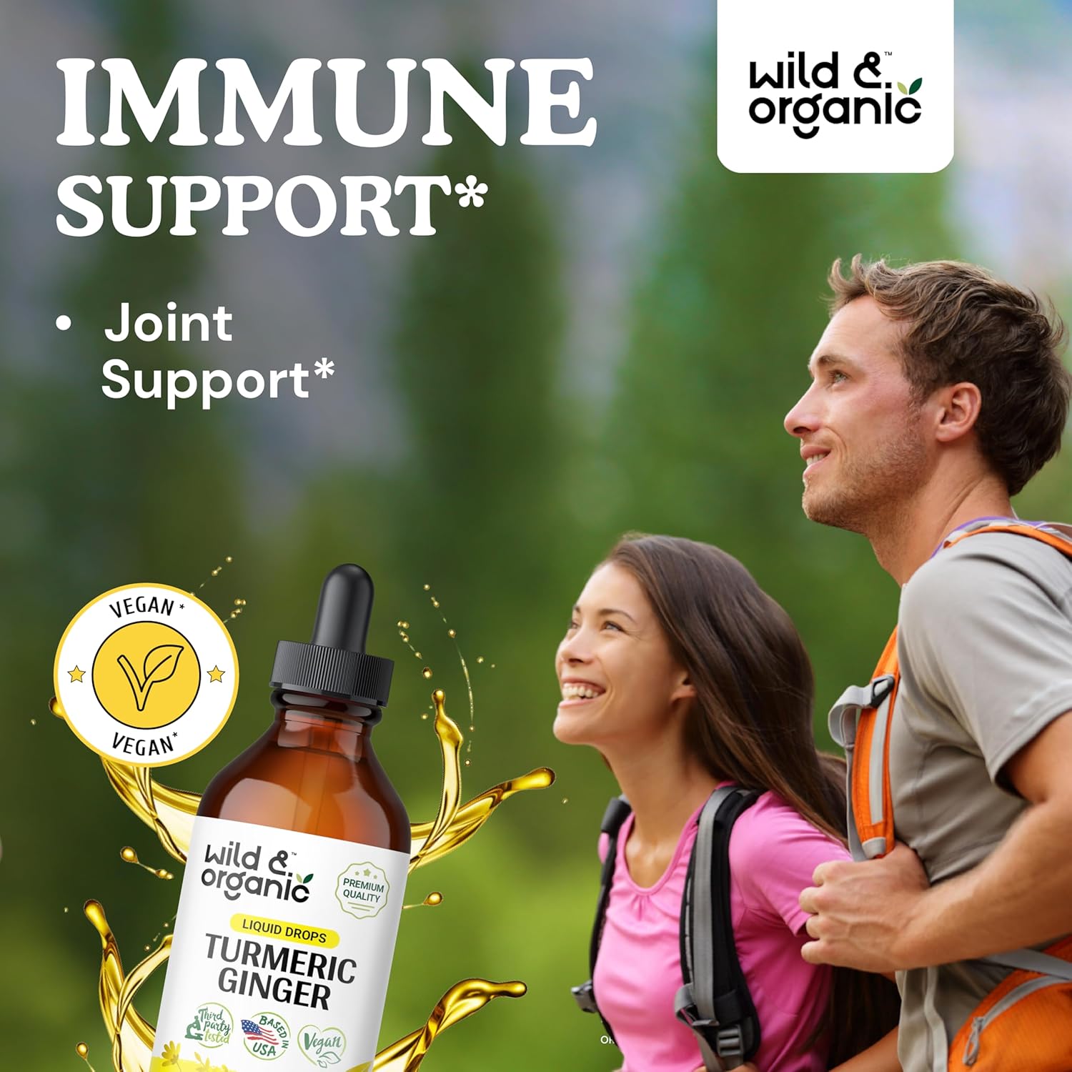 Organic Turmeric Ginger Tincture and Green Tea Tincture Bundle 4 fl oz - Wildcrafted Immune Support Supplements
