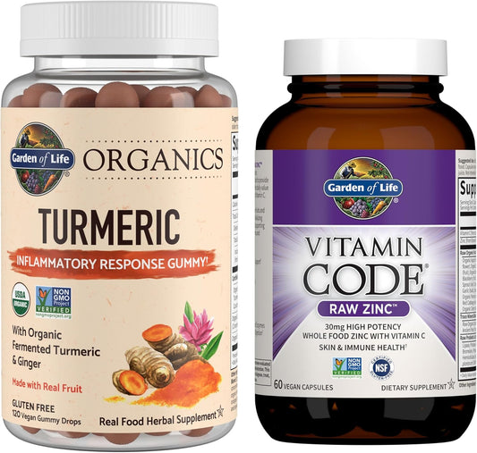 Organic Turmeric Gummy & High Potency Zinc Bundle - 120ct Turmeric Gummies + 60ct Raw Zinc Capsules