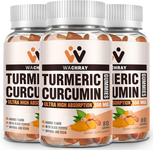 Organic Turmeric Gummy Supplements with Ginger & Black Pepper Extract - 3 Pack for Pain Relief & Joint Health - Vegan & Gelatin-Free - Adults & Kids