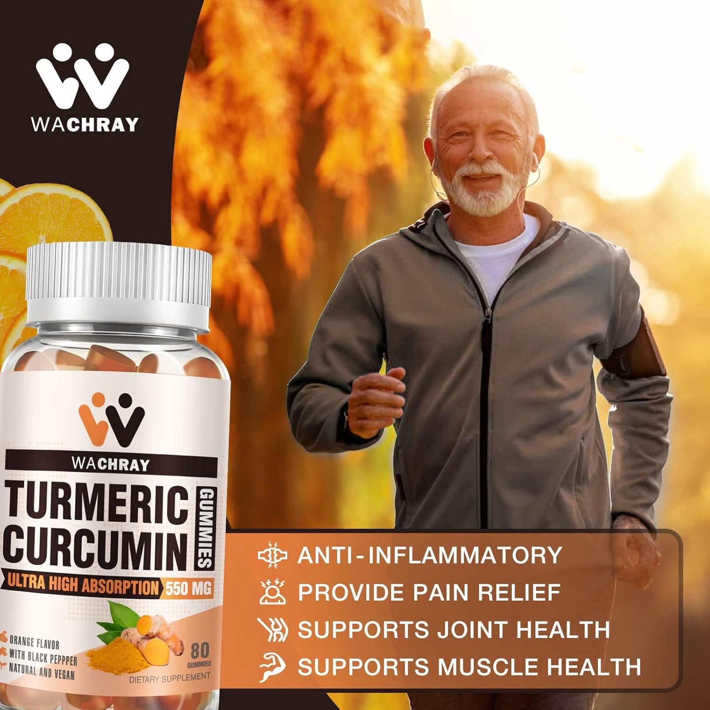 Organic Turmeric Gummy Supplements with Ginger & Black Pepper Extract - 3 Pack for Pain Relief & Joint Health - Vegan & Gelatin-Free - Adults & Kids