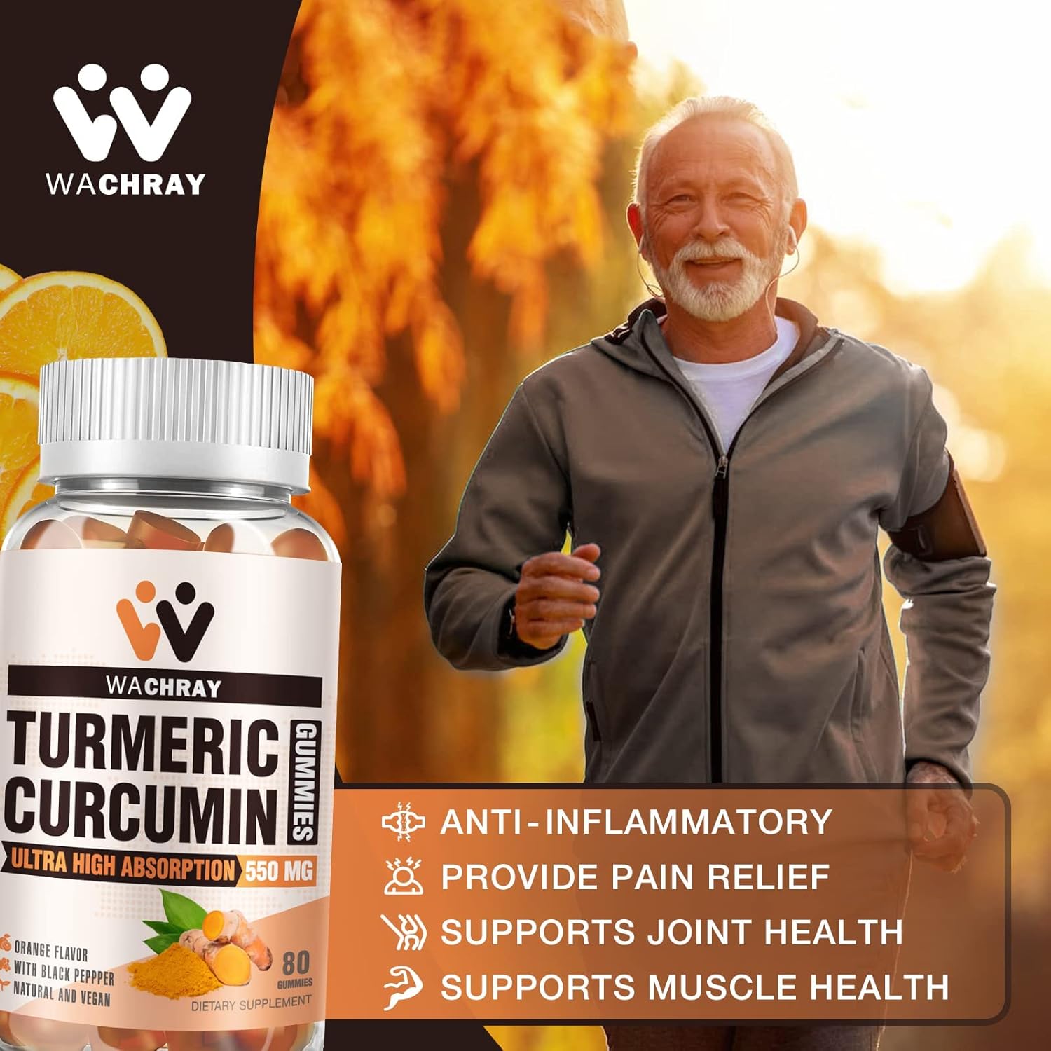 Organic Turmeric Gummy Supplements with Ginger & Black Pepper Extract - 3 Pack for Pain Relief & Joint Health - Vegan & Gelatin-Free - Adults & Kids