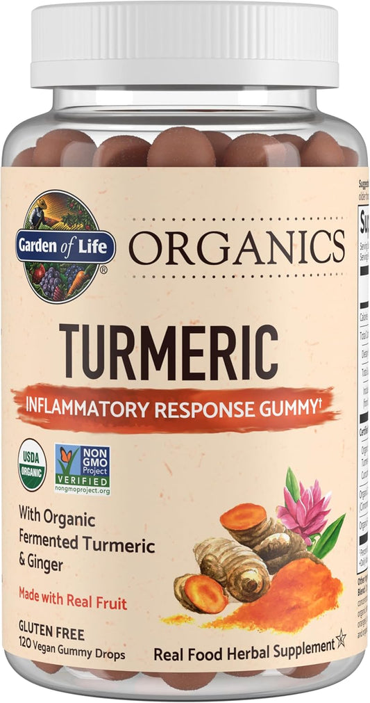 Organic Turmeric Inflammatory Response Gummies - 120 Fruit Gummies, 50mg Curcumin, No Added Sugar, Non-GMO & Vegan