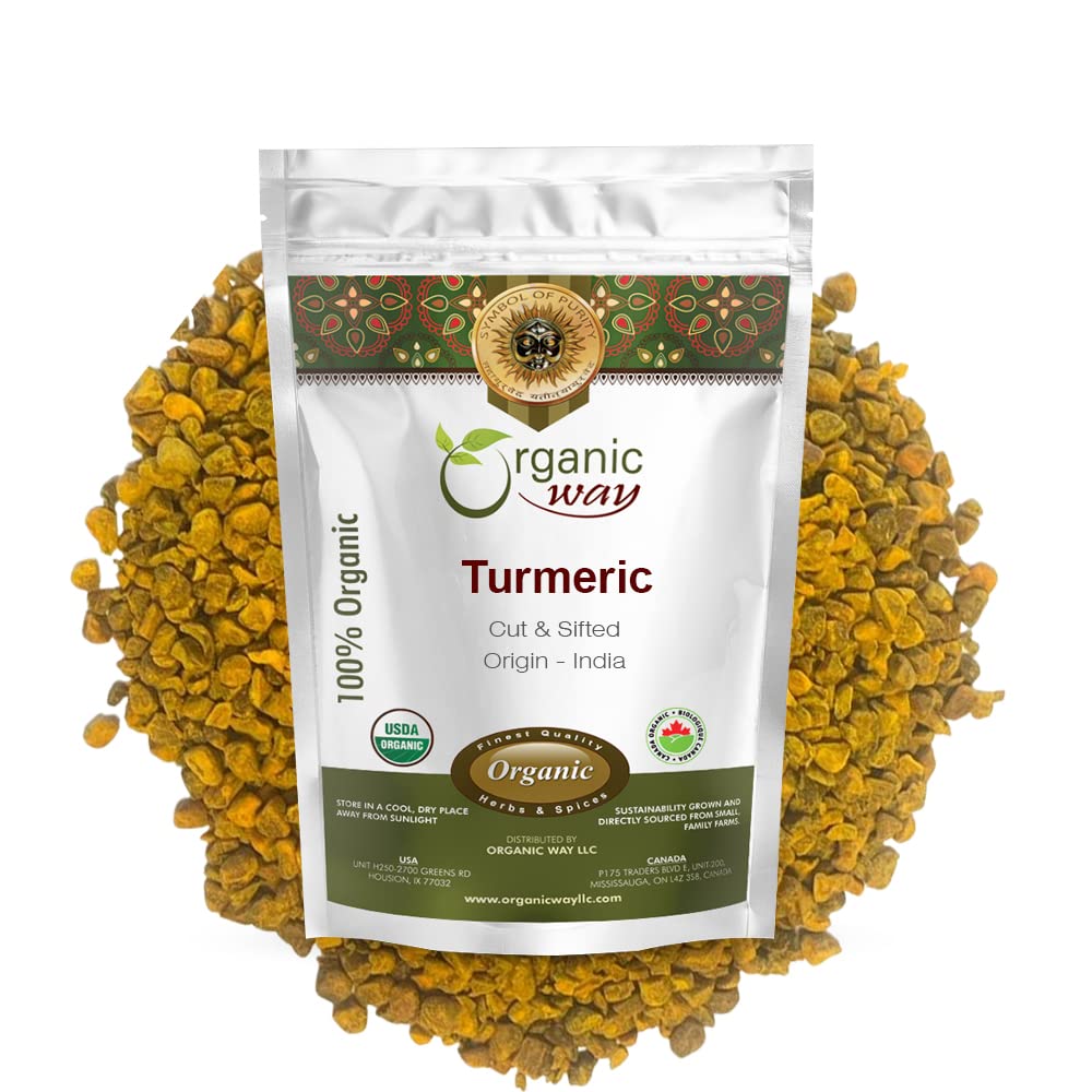 Organic Turmeric Root Cut & Sifted for Herbal Tea - Kosher & USDA Certified, Vegan, Non-GMO, Gluten Free - Raw from India (2LBS)
