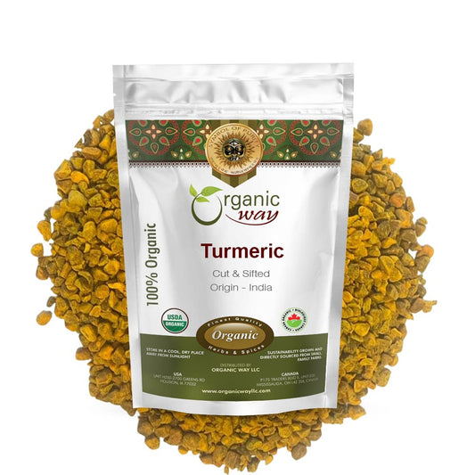 Organic Turmeric Root Cut & Sifted for Herbal Tea - Kosher & USDA Certified, Vegan, Non-GMO, Gluten Free - Raw from India (2LBS)
