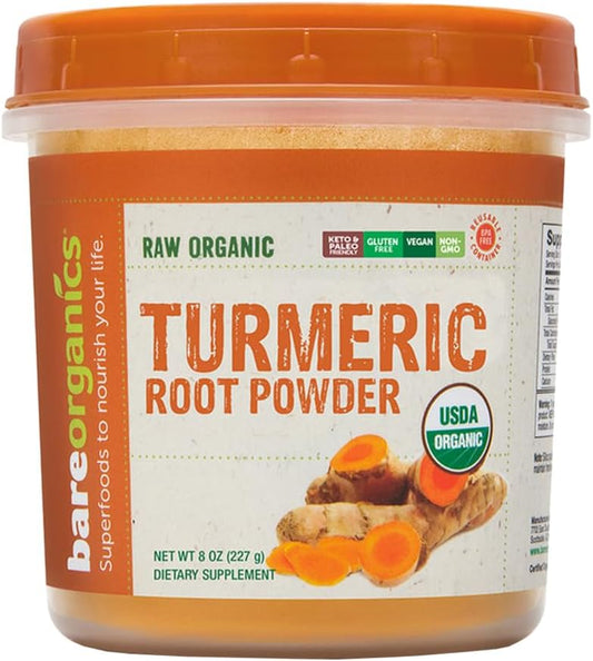 Organic Turmeric Root Powder Superfood Dietary Supplement 8 Oz - BareOrganics