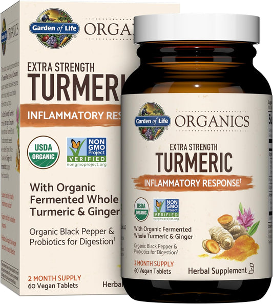 Organic Turmeric Supplement with Probiotics and Black Pepper - 60 Tablets, 100mg Curcumin, Inflammatory Support, Non-GMO Vegan Gluten Free