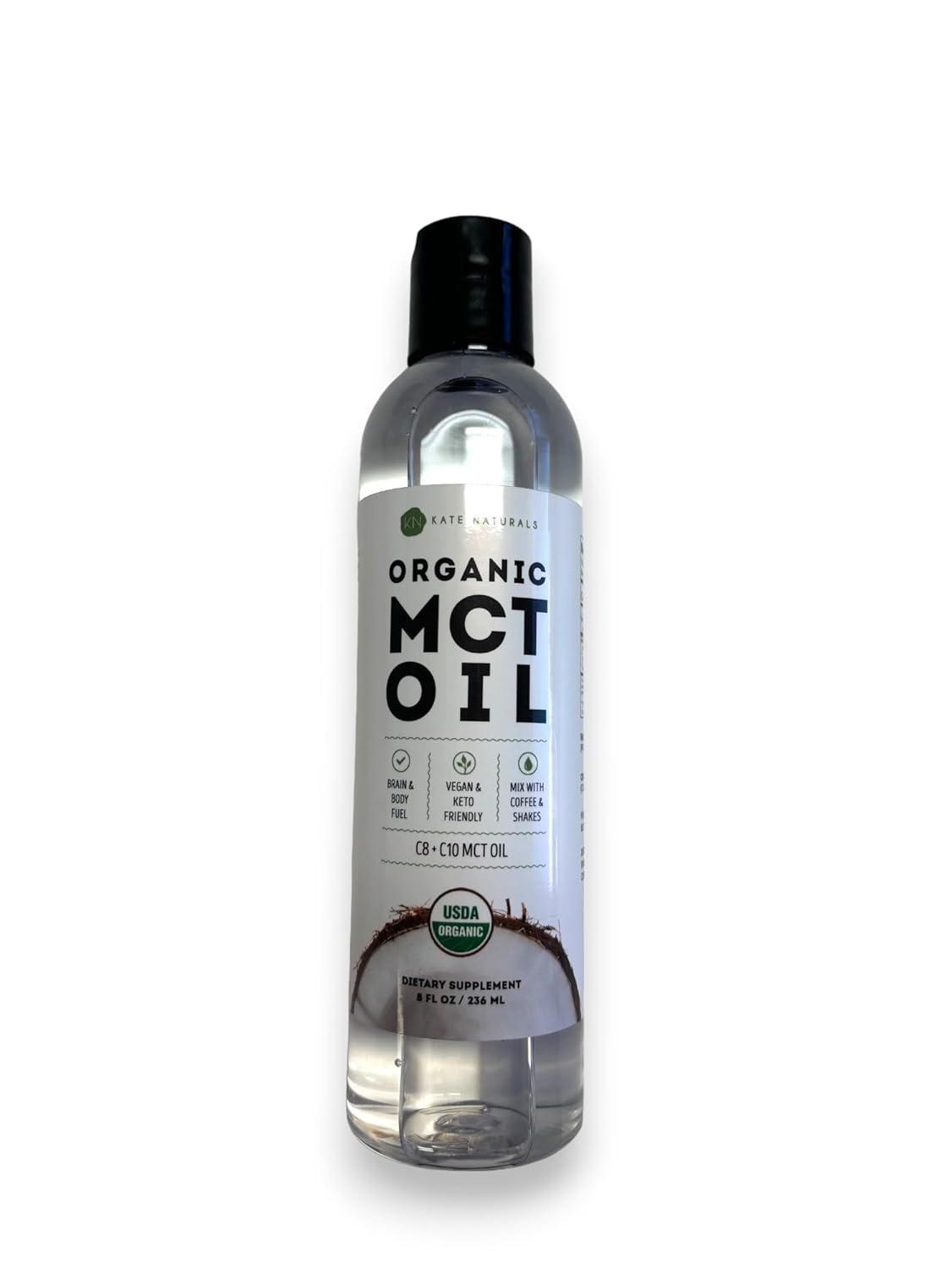 Organic Unflavored Coconut MCT Oil for Coffee by Kate Naturals - 8oz Pure C8 and C10 Oil