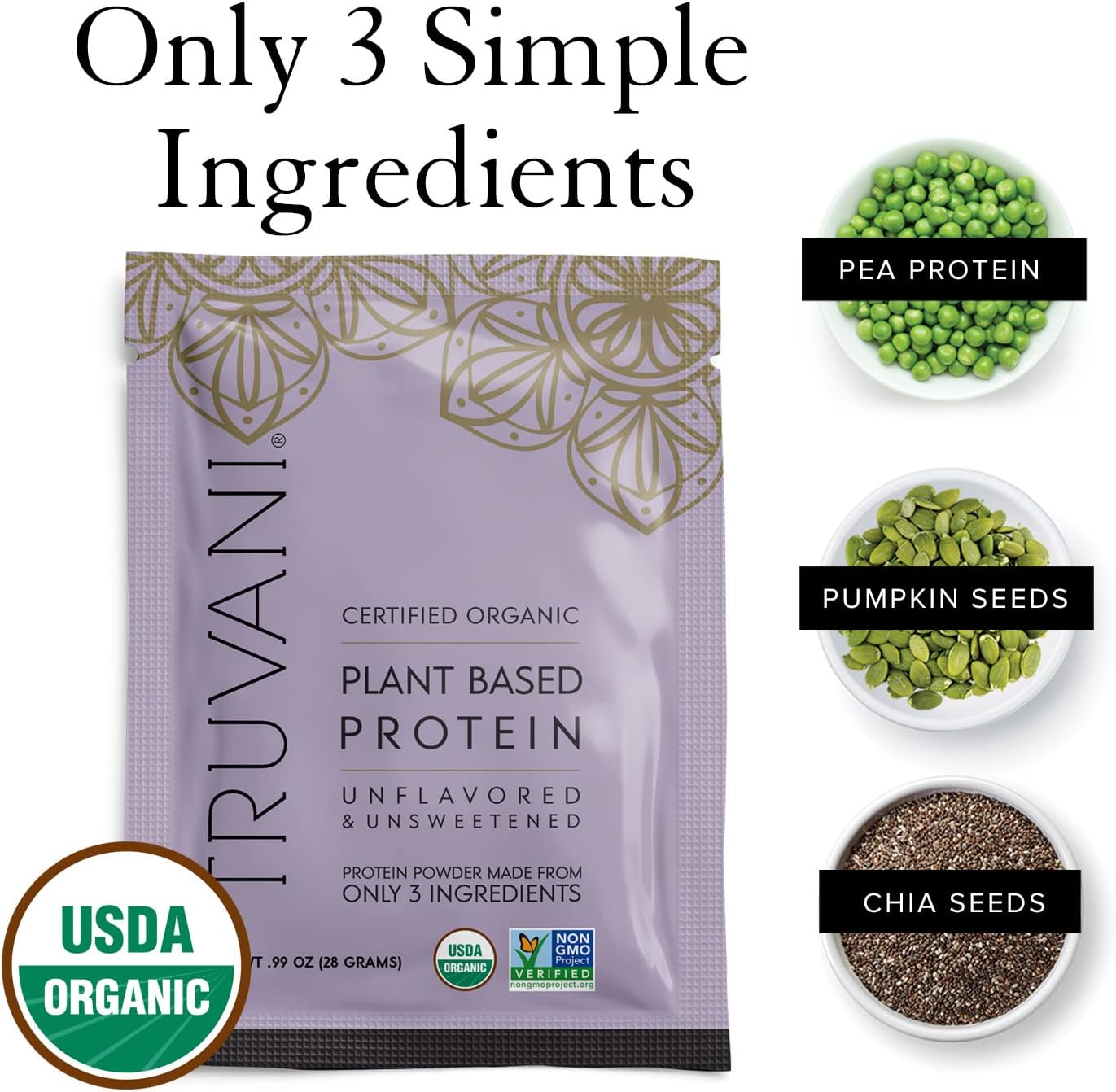 Organic Unflavored Vegan Pea Protein Powder - 20g Plant Based Protein, Keto, Gluten & Dairy Free, Low Carb & Sugar-Free