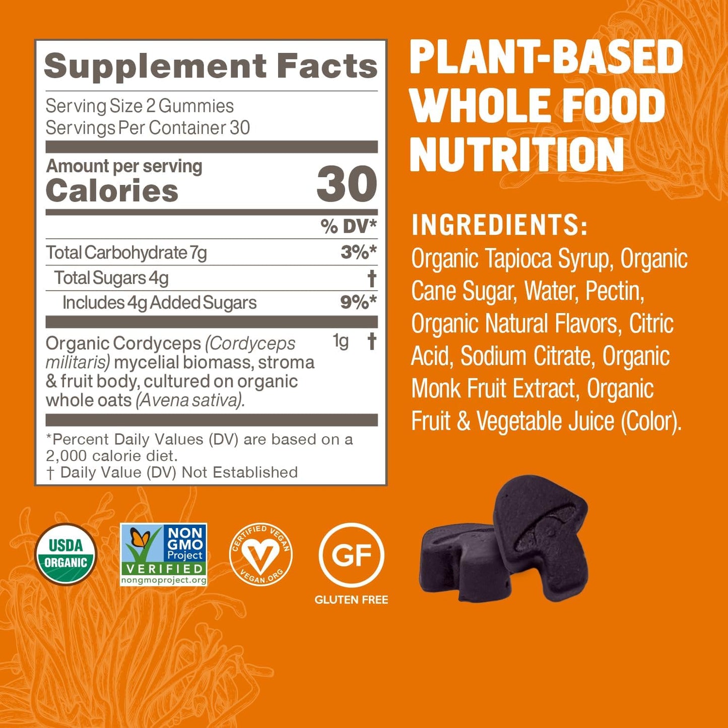Organic USA Grown OM Mushroom Cordyceps Gummies - 60 Count, 30 Servings - Energy, Endurance, Recovery Support