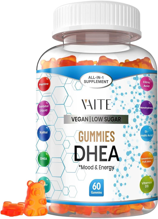 Organic VAITE DHEA 50mg Chewable Gummies for Men and Women - Perimenopause & Menopause Support - Anti-Aging Balance Supplement