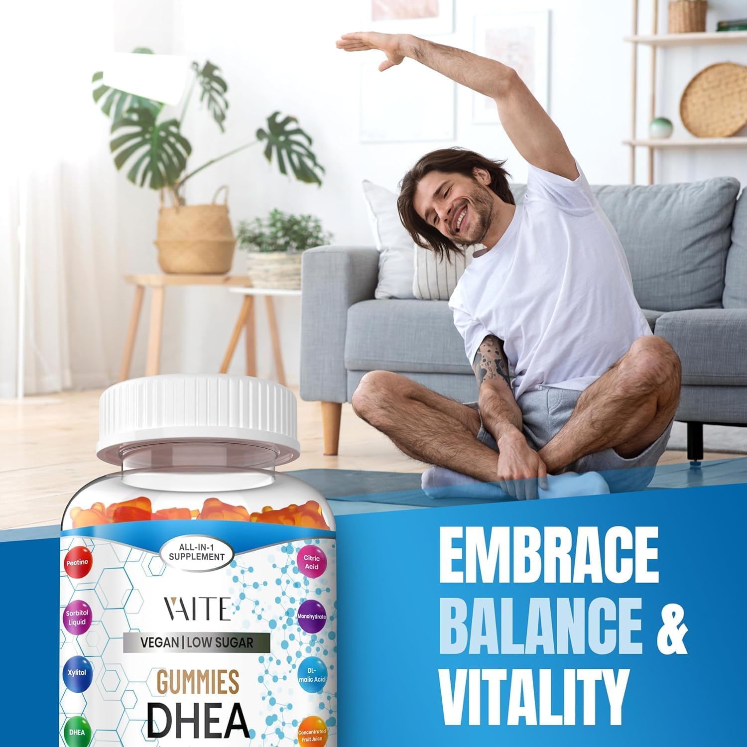 Organic VAITE DHEA 50mg Chewable Gummies for Men and Women - Perimenopause & Menopause Support - Anti-Aging Balance Supplement
