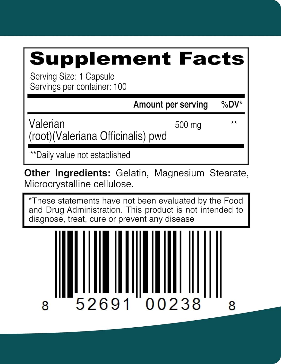 Organic Valerian Root Capsules 500mg - Natural Herb Extract Supplement (100 Pills)