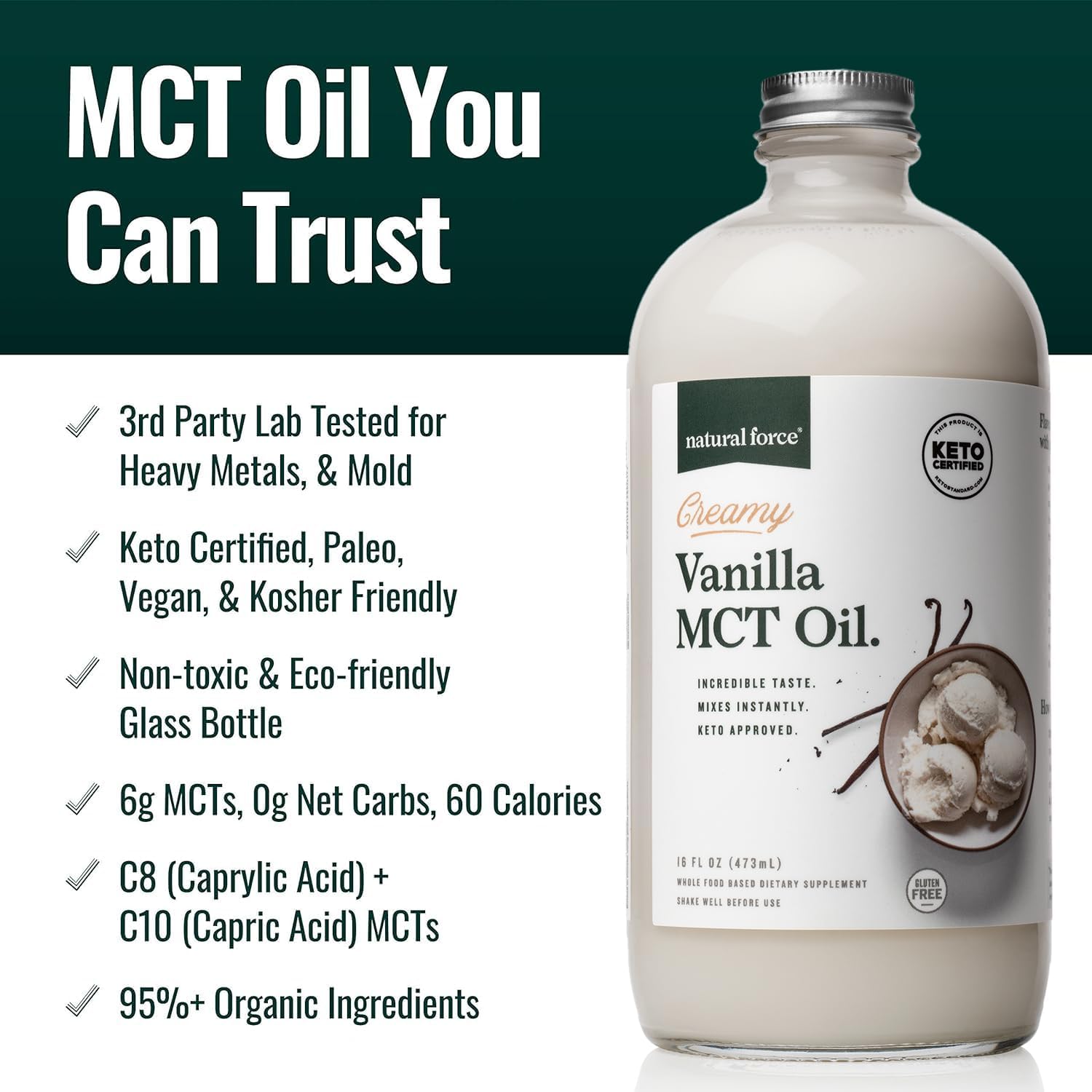 Organic Vanilla and Caramel Flavored MCT Oil Bundle - Gluten-Free, Non GMO, Emulsified MCTs - Keto, Paleo, Vegan - 2x 16oz Glass Bottles