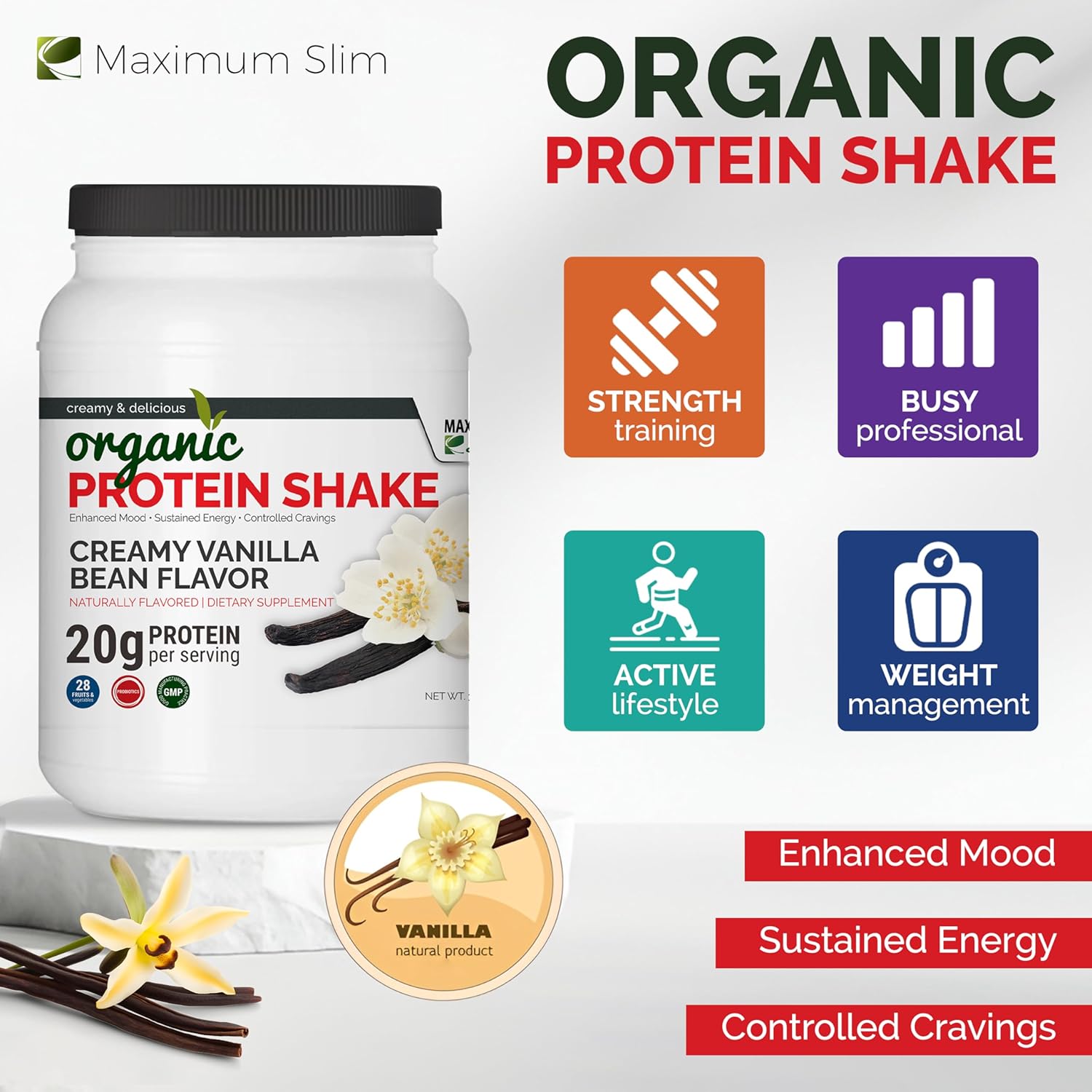 Organic Vanilla Bean Flavored Maximum Slim Protein Shake for Slimming Formula