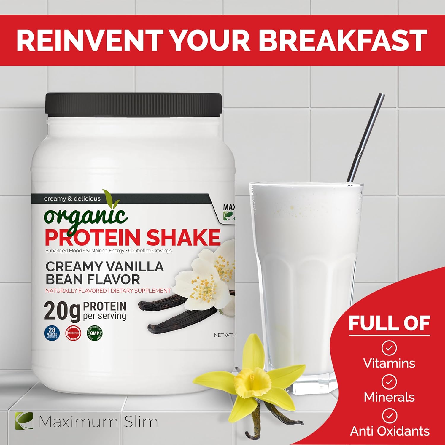 Organic Vanilla Bean Flavored Maximum Slim Protein Shake for Slimming Formula