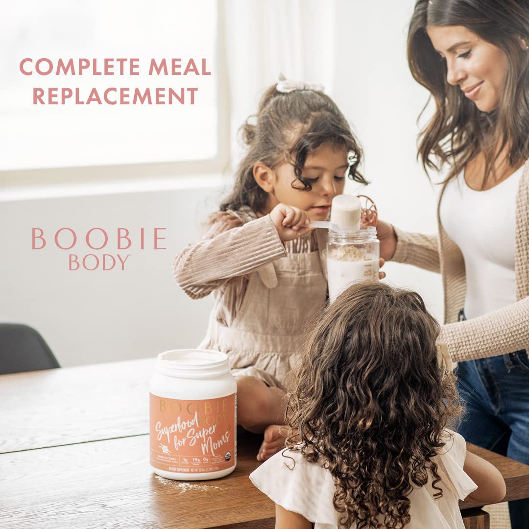 Organic Vanilla Chai Protein Shake for Pregnancy & Lactation | Vegan Superfood Meal Replacement Shake with 19g Protein | Boobie Body Brand | Zero Sugar, 20.5 oz Tub