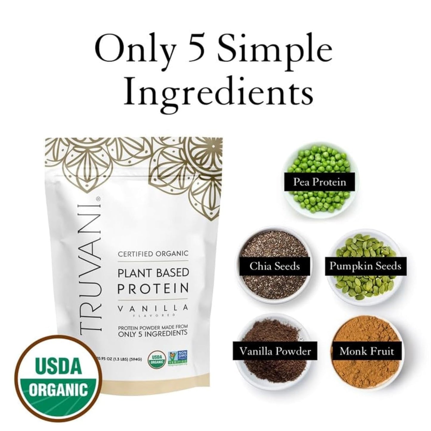 Organic Vanilla Pea Protein Powder - 20g Plant Based Protein per Serving - Keto-Friendly, Gluten & Dairy Free - 20 Servings