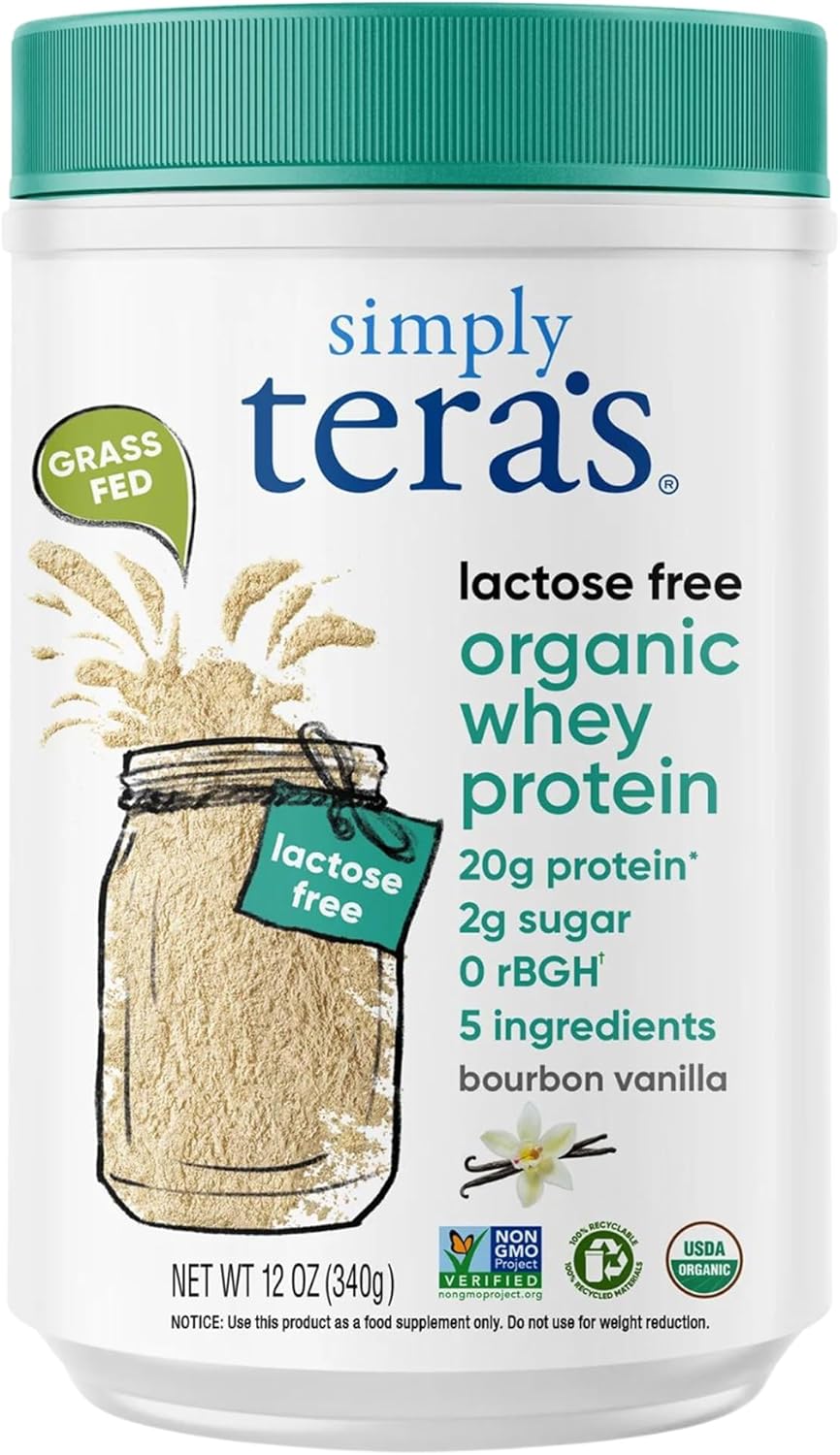 Organic Vanilla Whey Protein Powder - Lactose-Free, Non-GMO, Gluten-Free, Kosher - 20g Protein Per Serving - 12 Oz Jar