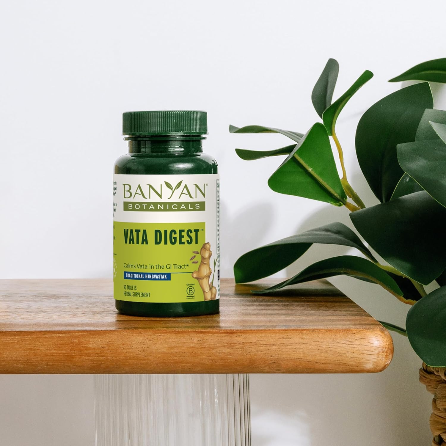 Organic Vata Digest Supplement - Warming & Balancing Aid for Comfortable Digestion - 90 Vegan Tablets