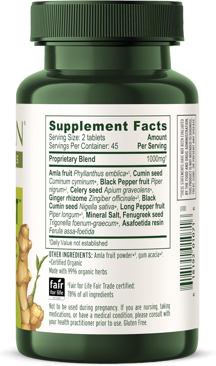 Organic Vata Digest Supplement - Warming & Balancing Aid for Comfortable Digestion - 90 Vegan Tablets