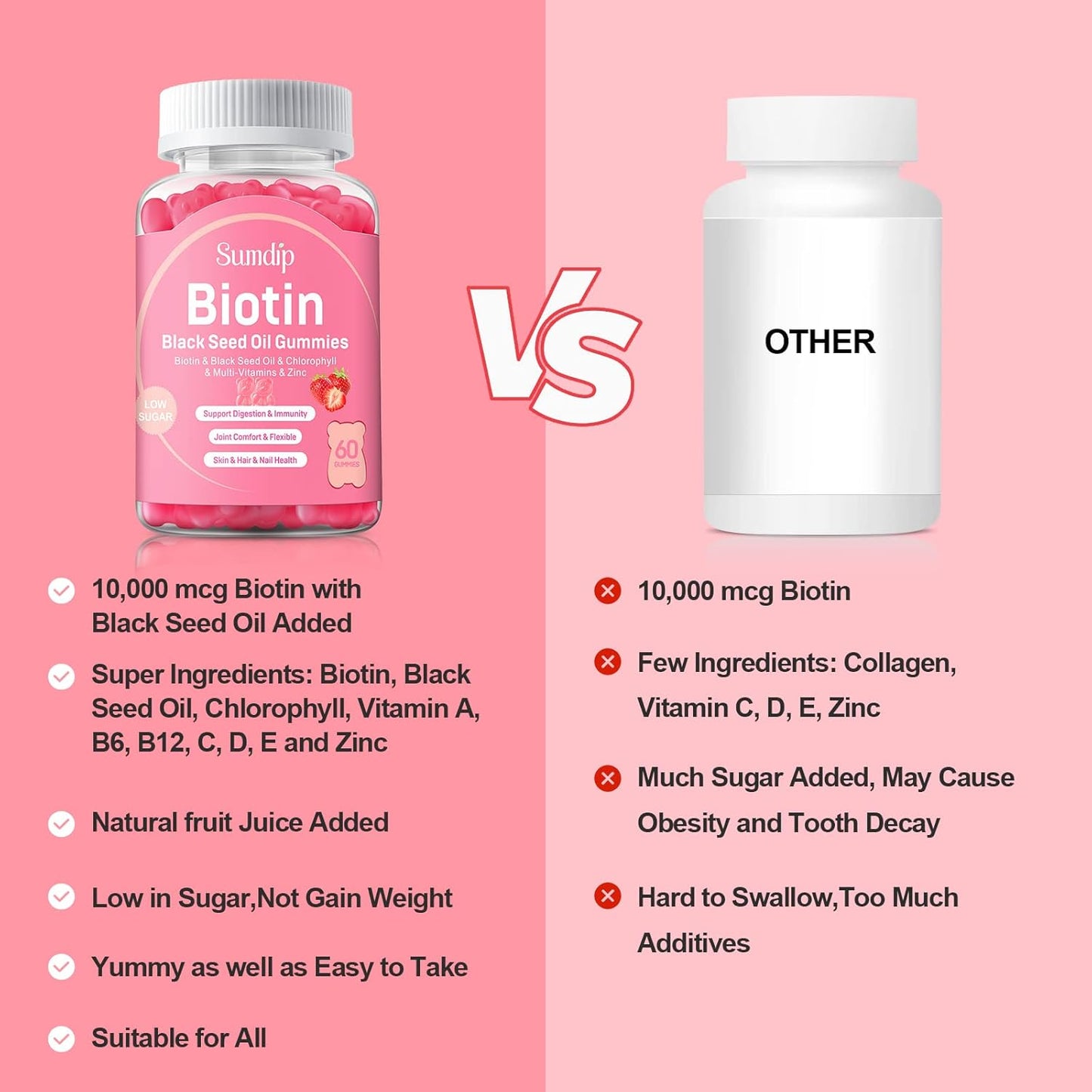 Organic Vegan Black Seed Oil Gummies with Biotin for Healthy Hair, Skin, and Nails - Immune Support Supplement with Chlorophyll, Zinc, and Vitamins A, B6, B12, C, D, E - 60 Gummies