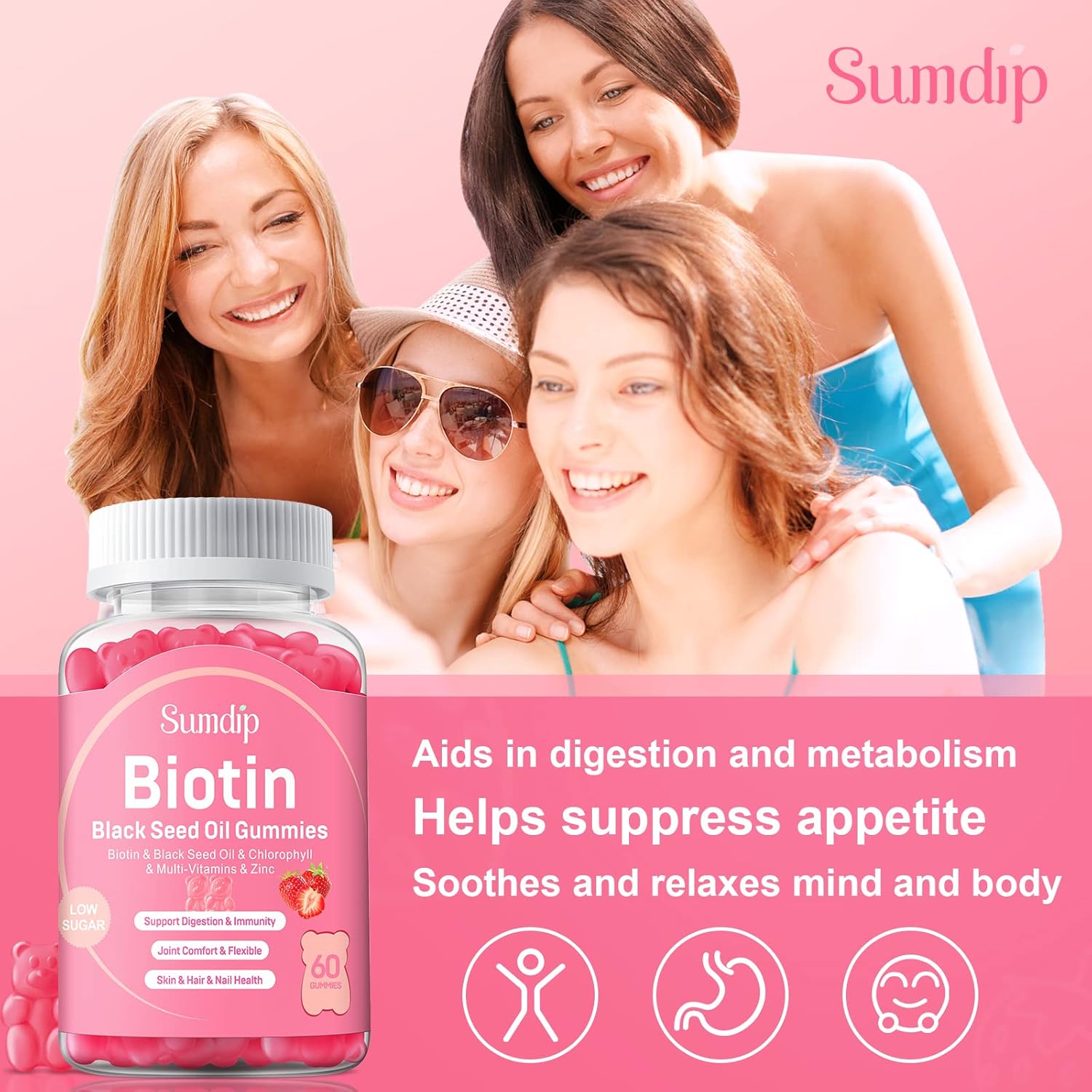 Organic Vegan Black Seed Oil Gummies with Biotin for Healthy Hair, Skin, and Nails - Immune Support Supplement with Chlorophyll, Zinc, and Vitamins A, B6, B12, C, D, E - 60 Gummies