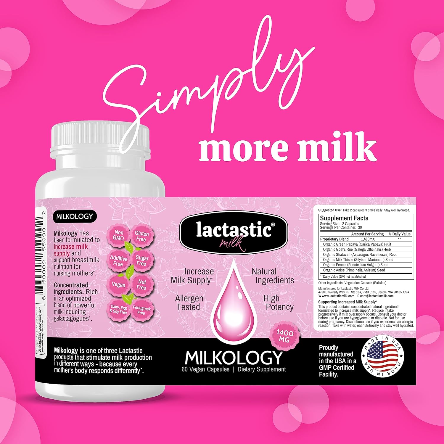 Organic Vegan Breast Milk Supplement for Increased Supply - 60 Capsules
