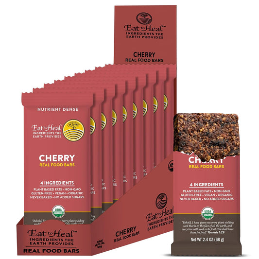 Organic Vegan Cherry Real Food Bar - Gluten Free Protein Bars, Low Sugar Meal Replacement - Non GMO Plant Based, Crafted for Enjoyment