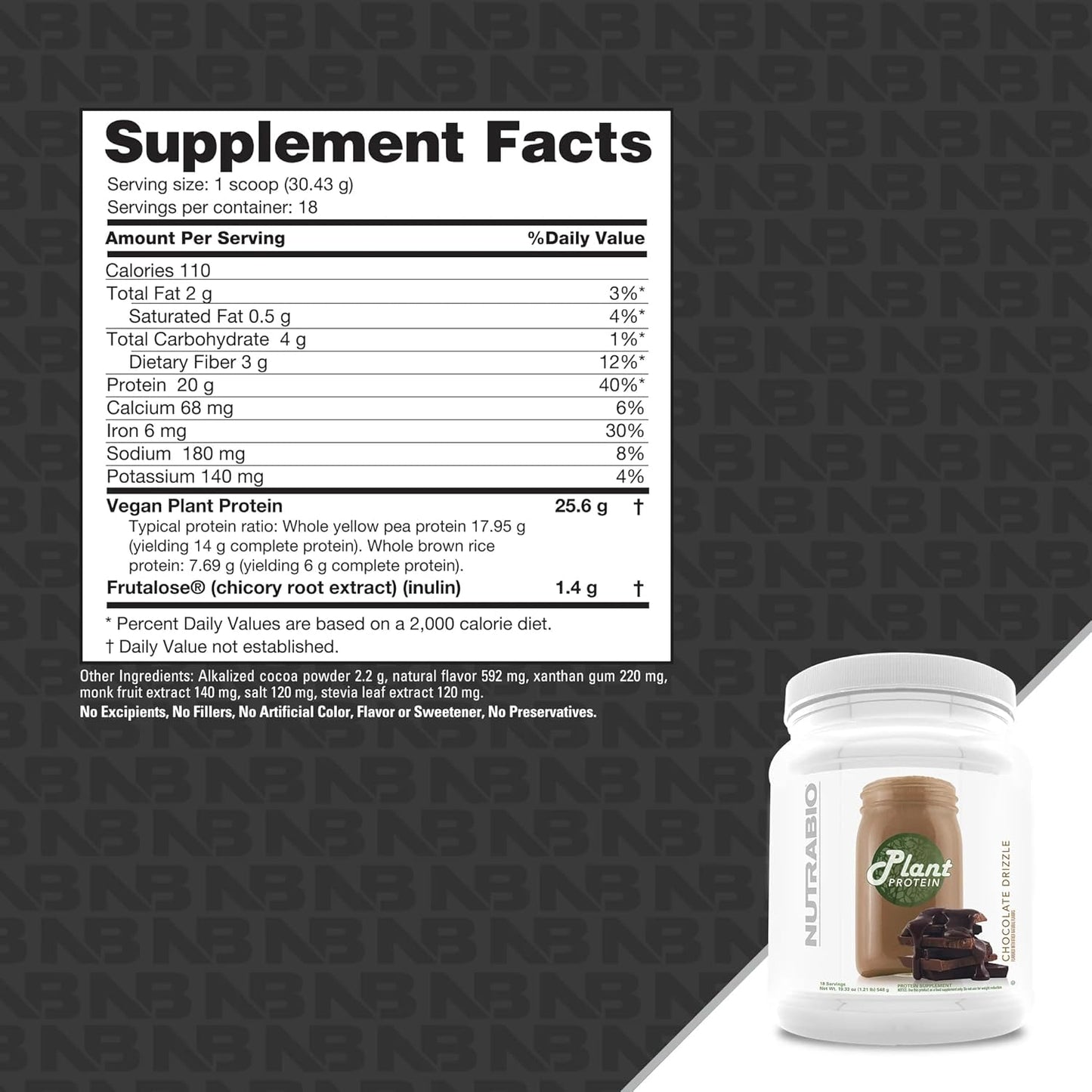 Organic Vegan Chocolate Drizzle Plant Protein Powder - 20G Protein per Scoop - Lactose & Dairy Free - 18 Servings