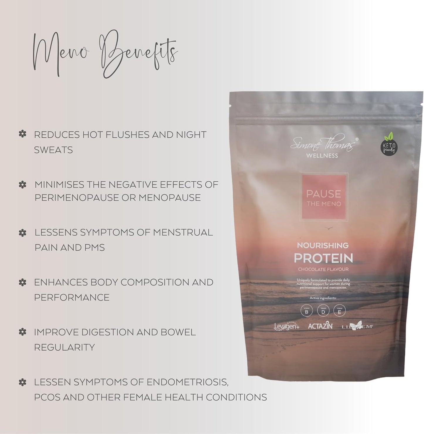 Organic Vegan Chocolate Protein Powder for Menopause Relief - Simone Thomas Wellness Pause The Meno (660g)