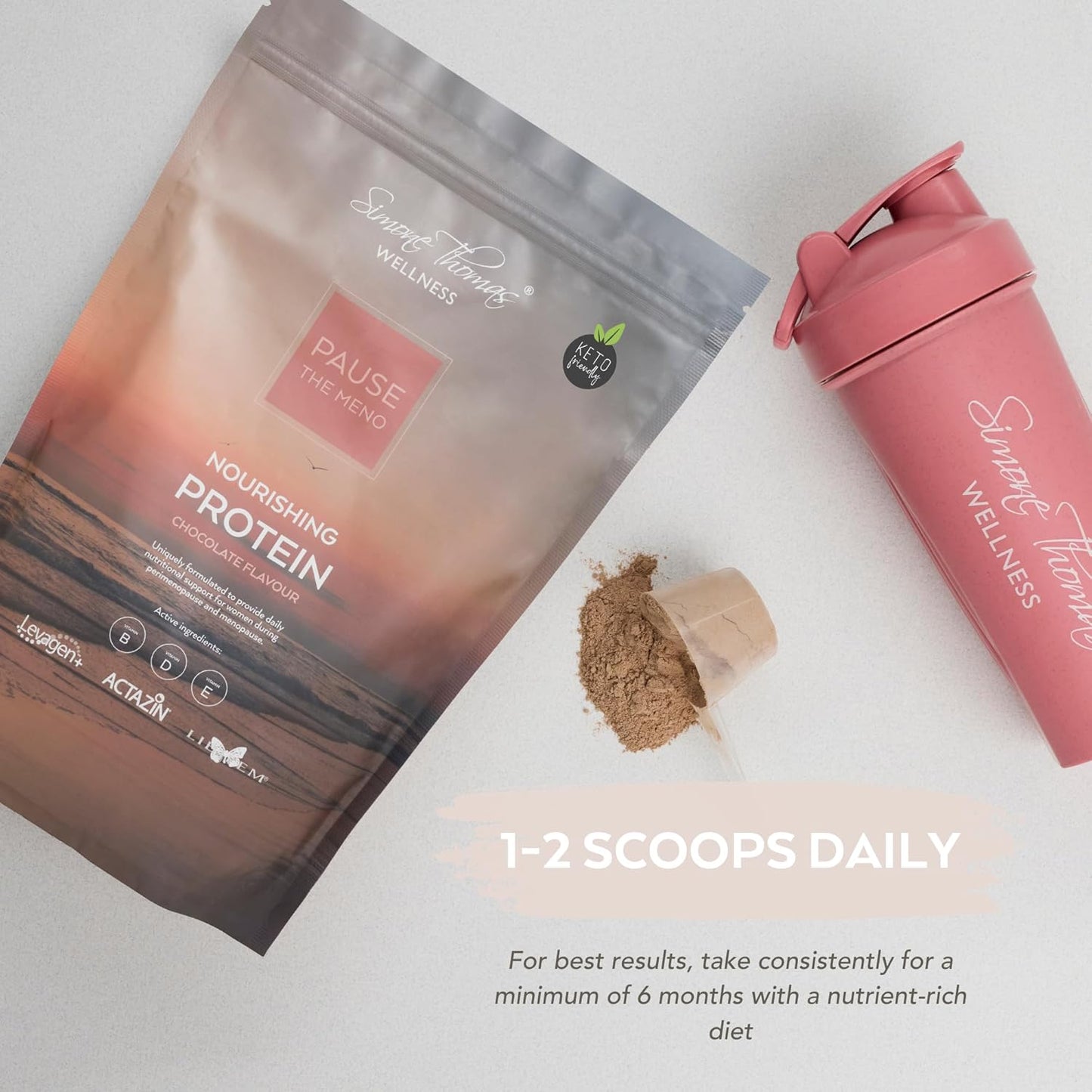 Organic Vegan Chocolate Protein Powder for Menopause Relief - Simone Thomas Wellness Pause The Meno (660g)