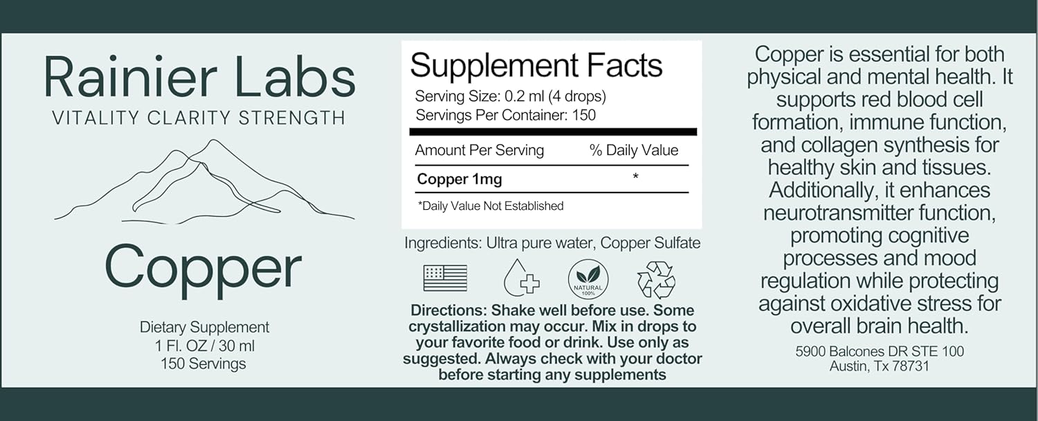 Organic Vegan Copper Supplement Tincture for Health Support | Rainier Labs