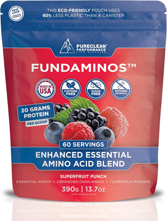 Organic Vegan EAA & BCAA Powder for Lean Muscle & Recovery - Clinically Tested Post Workout Blend with Real Superfruits - 60 Servings