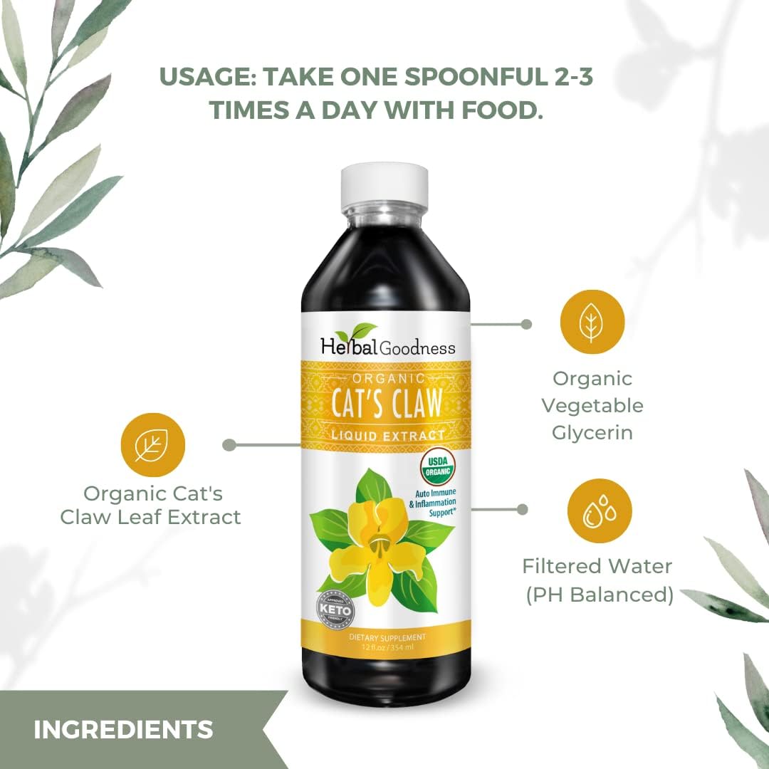 Organic Vegan Gluten-Free Cat's Claw Liquid Extract - 12oz Herbal Goodness - Pack of 12
