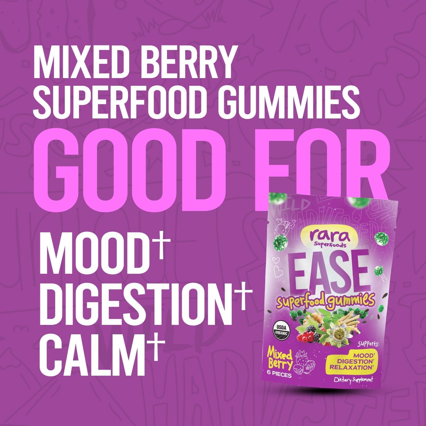 Organic Vegan Gummies with Rara Superfoods - Gluten-Free and USDA Certified (6 Gummies per Pack)