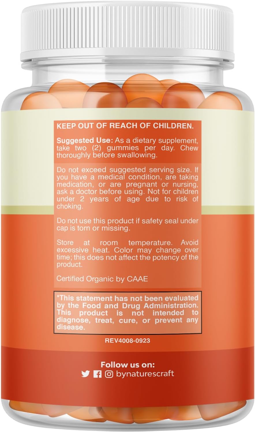 Organic Vegan Immune Support Gummies for Adults - Vitamin D3, Zinc, and Vitamin C Supplement - Gluten Free & Non-GMO - 60 Servings