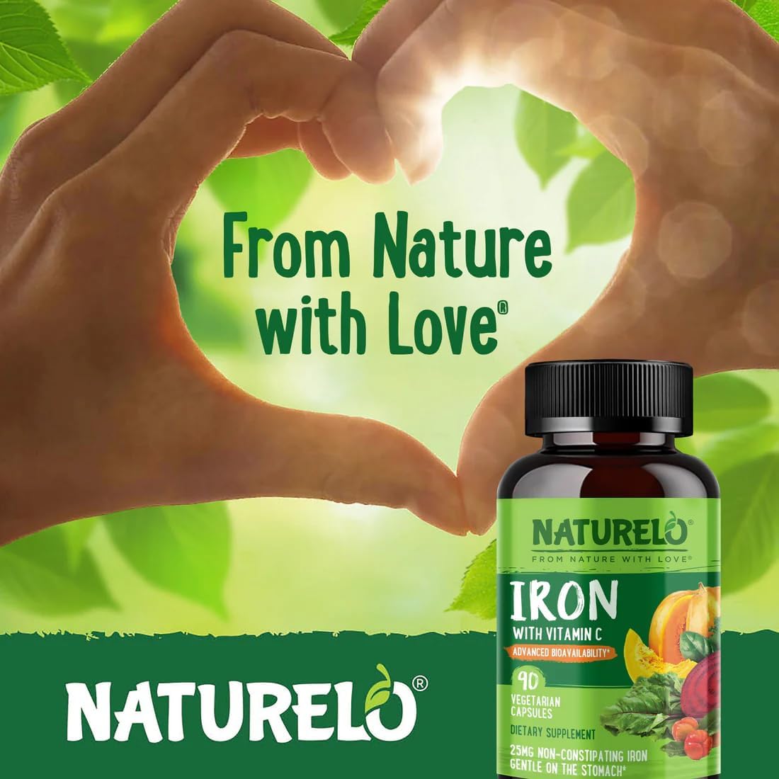 Organic Vegan Iron Supplement with Vitamin C and Whole Foods - Gentle Iron Pills for Women & Men with Pregnancy, Anemia Diets - 90 Mini Capsules