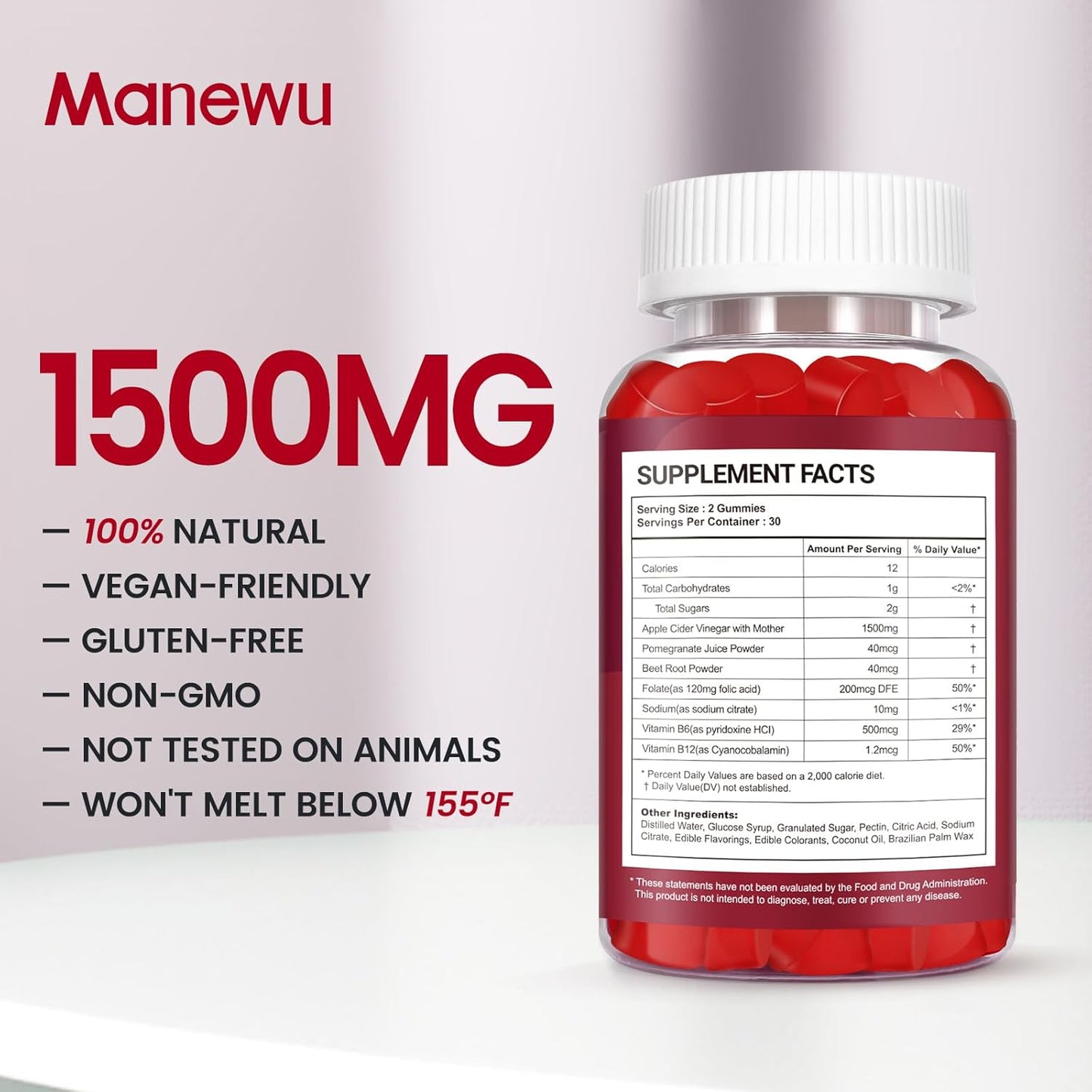 Organic Vegan Keto ACV Gummies with Mother - 1500mg Apple Cider Vinegar - Metabolism Boost & Detox - Gluten-Free Energy Supplement - 2 Pack