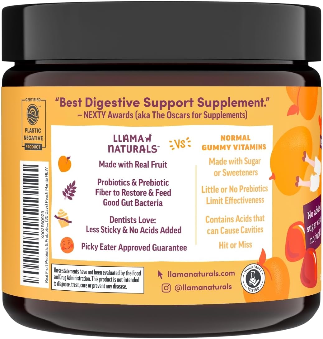 Organic Vegan Kids Gummies with Prebiotics & Probiotics for Digestive Health - 120 ct (Peach Mango)