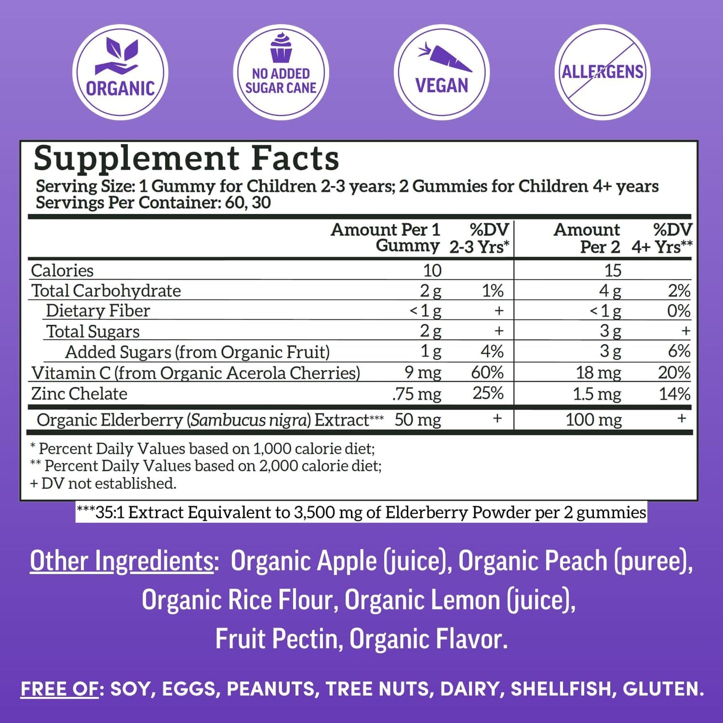 Organic Vegan Kids Gummy Vitamins with Elderberry & Real Fruit | No Sugar Added | Whole Food Multivitamin for Toddler Support