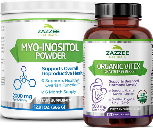 Organic Vegan Myo-Inositol Powder & Vitex Capsules - All-Natural, Non-GMO Formula