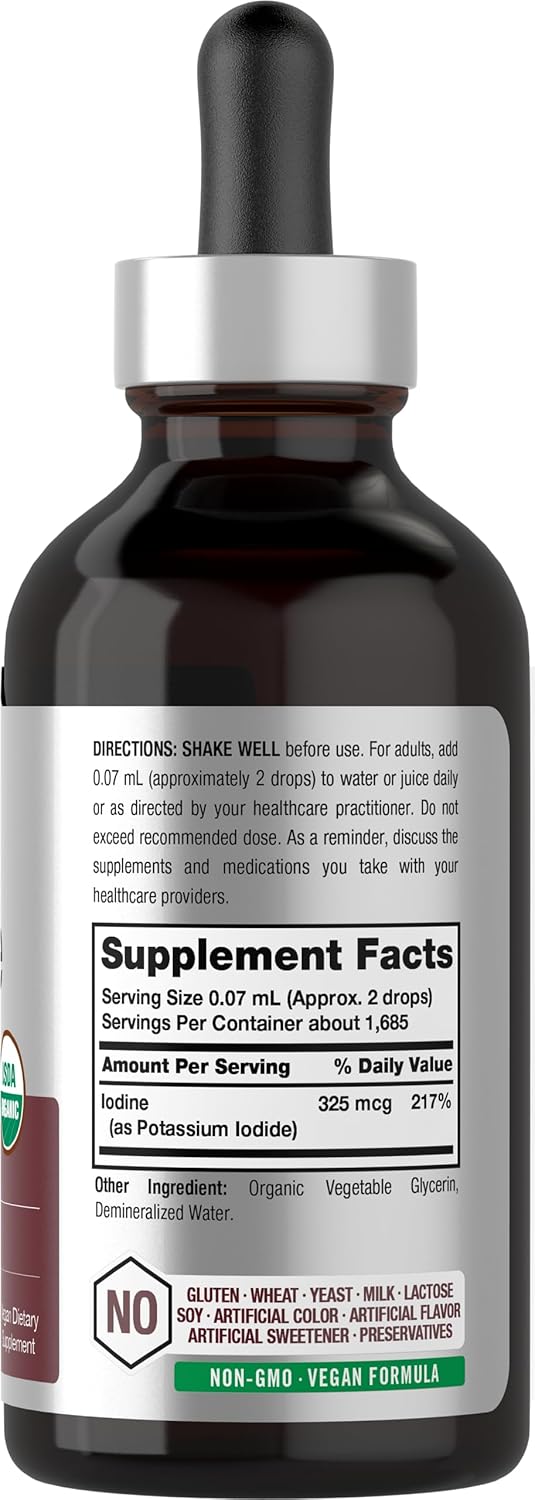 Organic Vegan Nascent Iodine Supplement - 325mcg Liquid 4oz | Non-GMO & Gluten Free