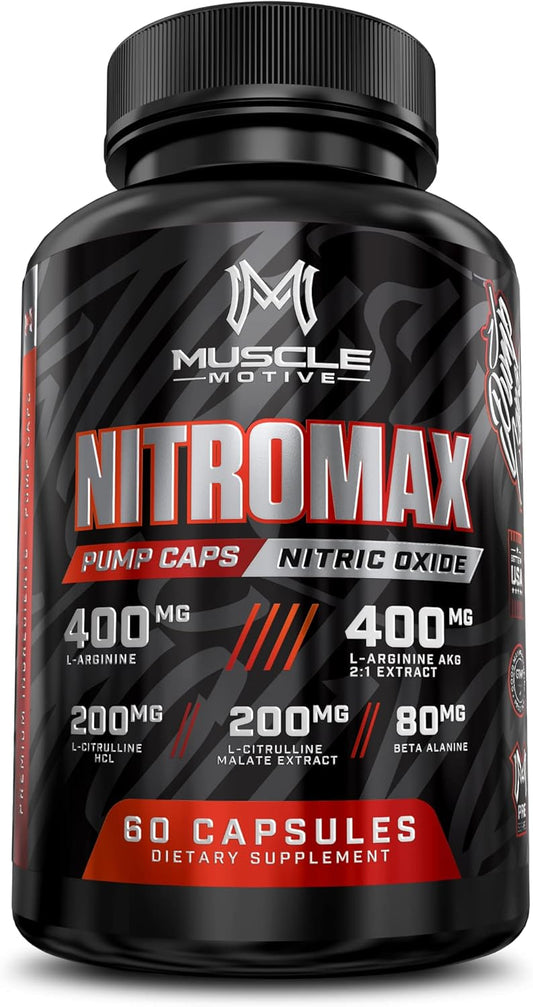 Organic Vegan Nitric Oxide Booster for Muscle Growth, Energy, and Vascularity - Pre-Workout Supplement with L-Arginine, L-Citrulline, Beta Alanine - 60 Capsules