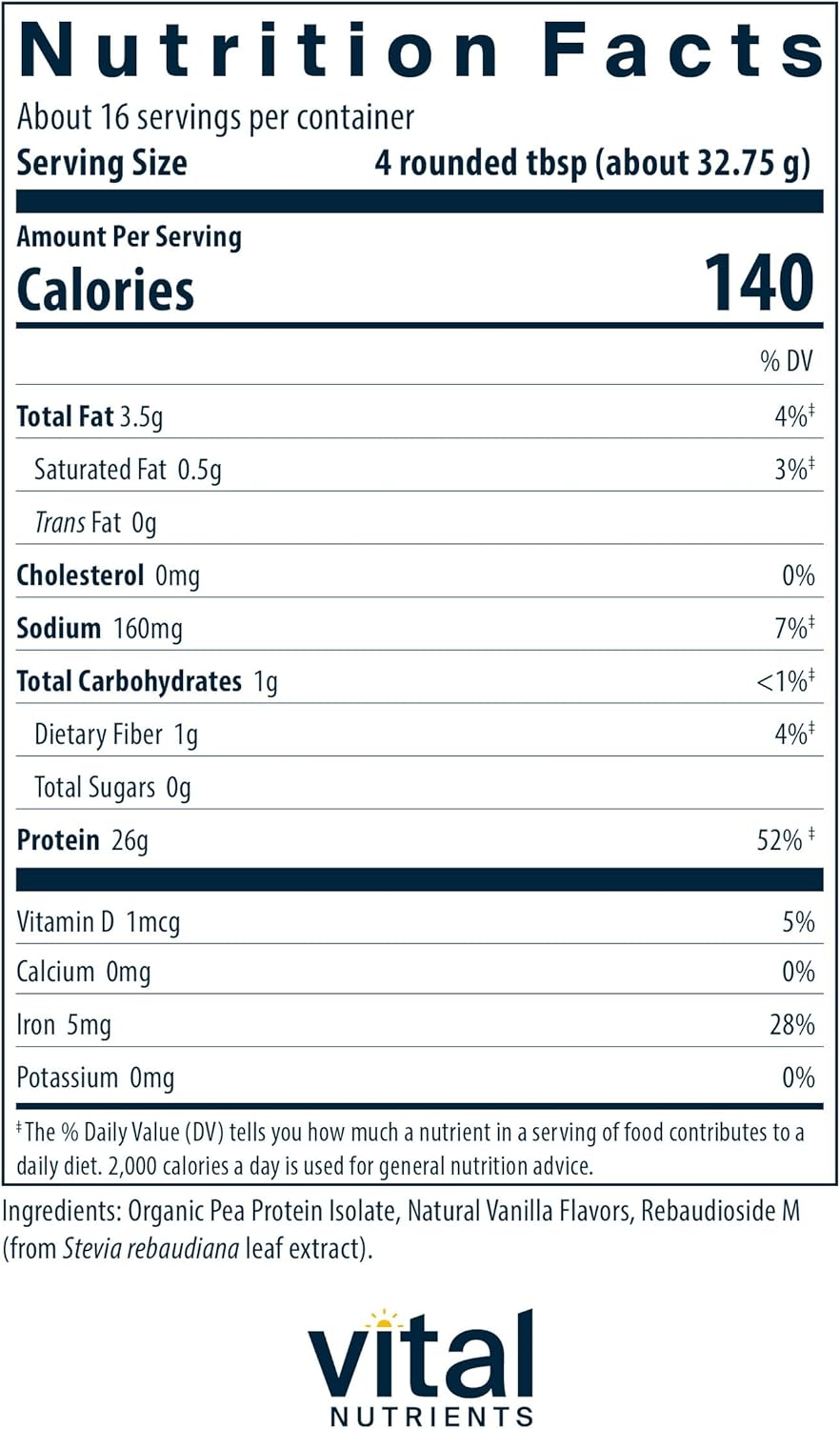 Organic Vegan Pea Protein Powder - Natural Vanilla Flavor - 23g Protein per Serving - Gluten, Dairy, Soy Free - Non-GMO - 524g