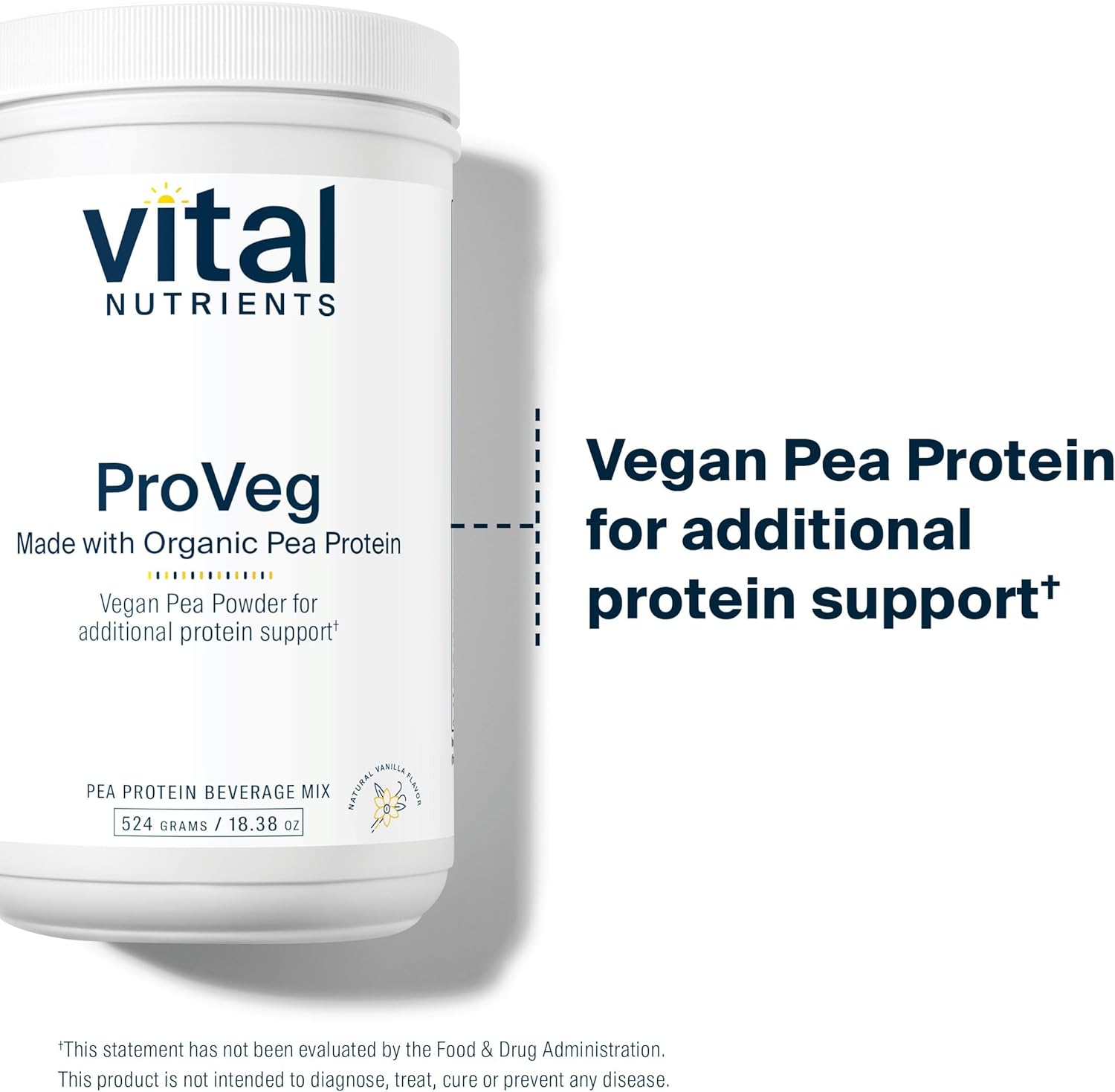 Organic Vegan Pea Protein Powder - Natural Vanilla Flavor - 23g Protein per Serving - Gluten, Dairy, Soy Free - Non-GMO - 524g