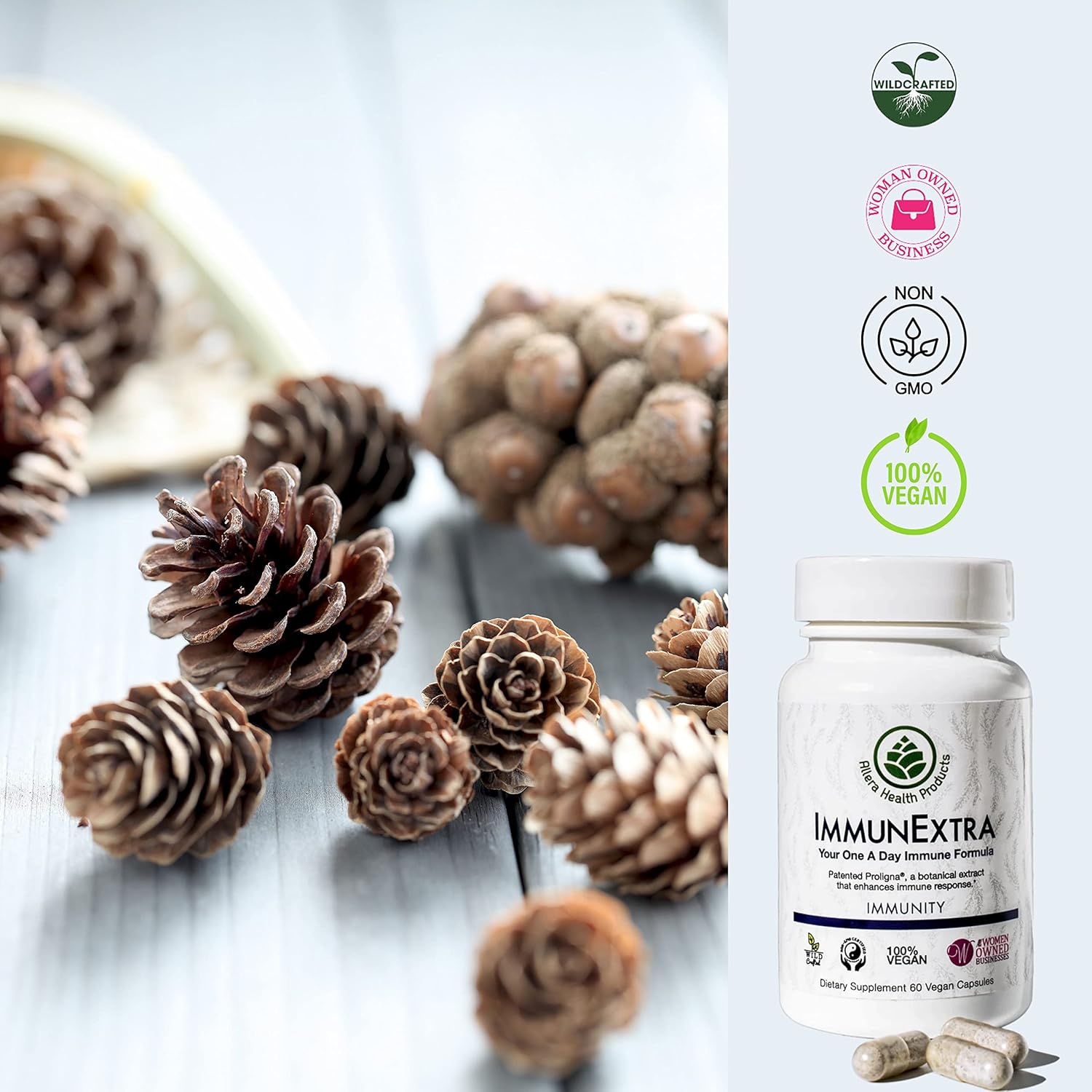 Organic Vegan Pine Pollen Capsules for Healthy Immune Defense - Plant-Based Supplement Harvested from Wild Trees - 60 Capsules