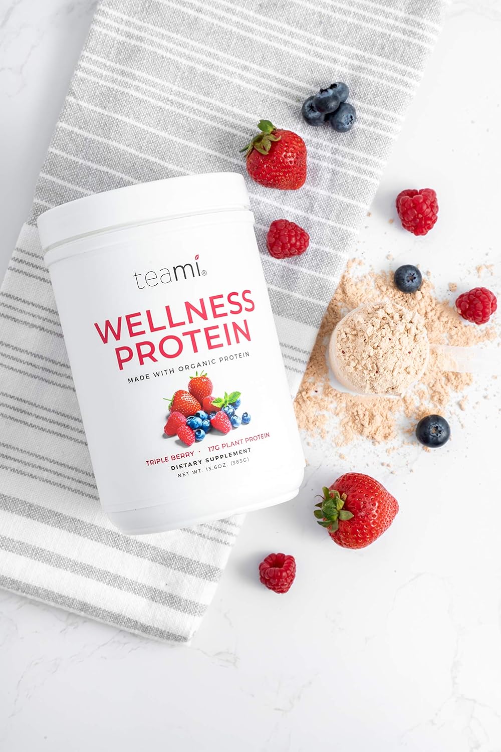 Organic Vegan Protein Powder - Smooth Plant Based Pea Protein with Low Net Carbs, Non-GMO, Dairy & Soy Free - Triple Berry Flavor (14 Servings, 13.6 oz)
