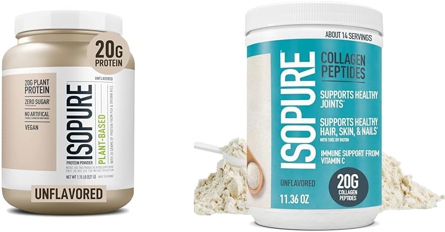 Organic Vegan Protein Powder Bundle: Isopure Pea Protein + Collagen Peptides with Amino Acids & Vitamin C